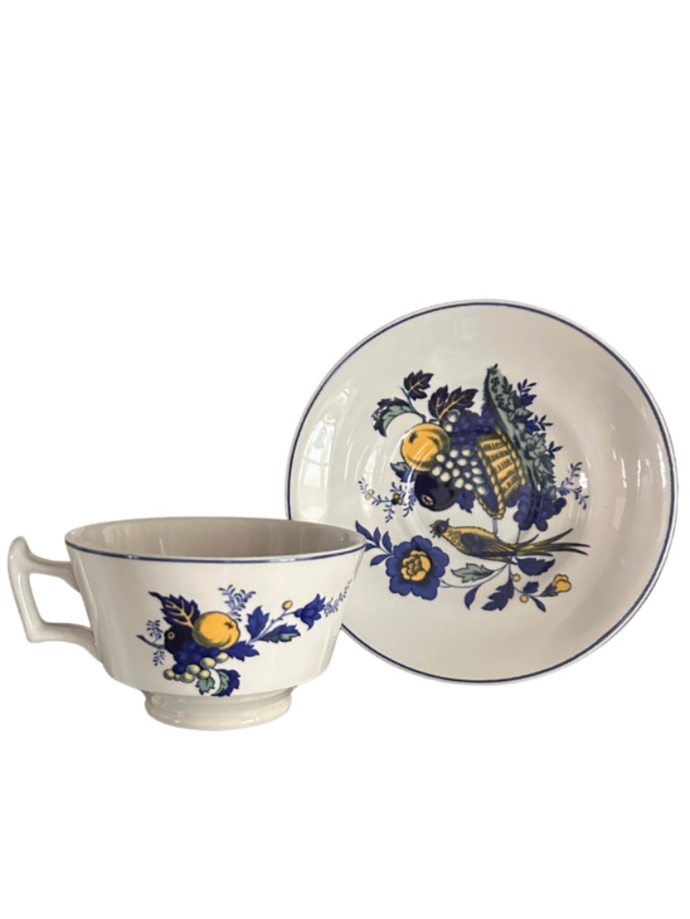 Spode Blue Bird Brafferton Cup & Saucer Breakfast Size 3.75” Copeland England